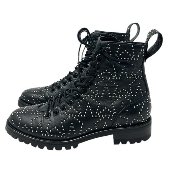 Jimmy Choo Cruz Leather Star Studded Combat Boots Black Size 37.5 - Picture 5 of 11